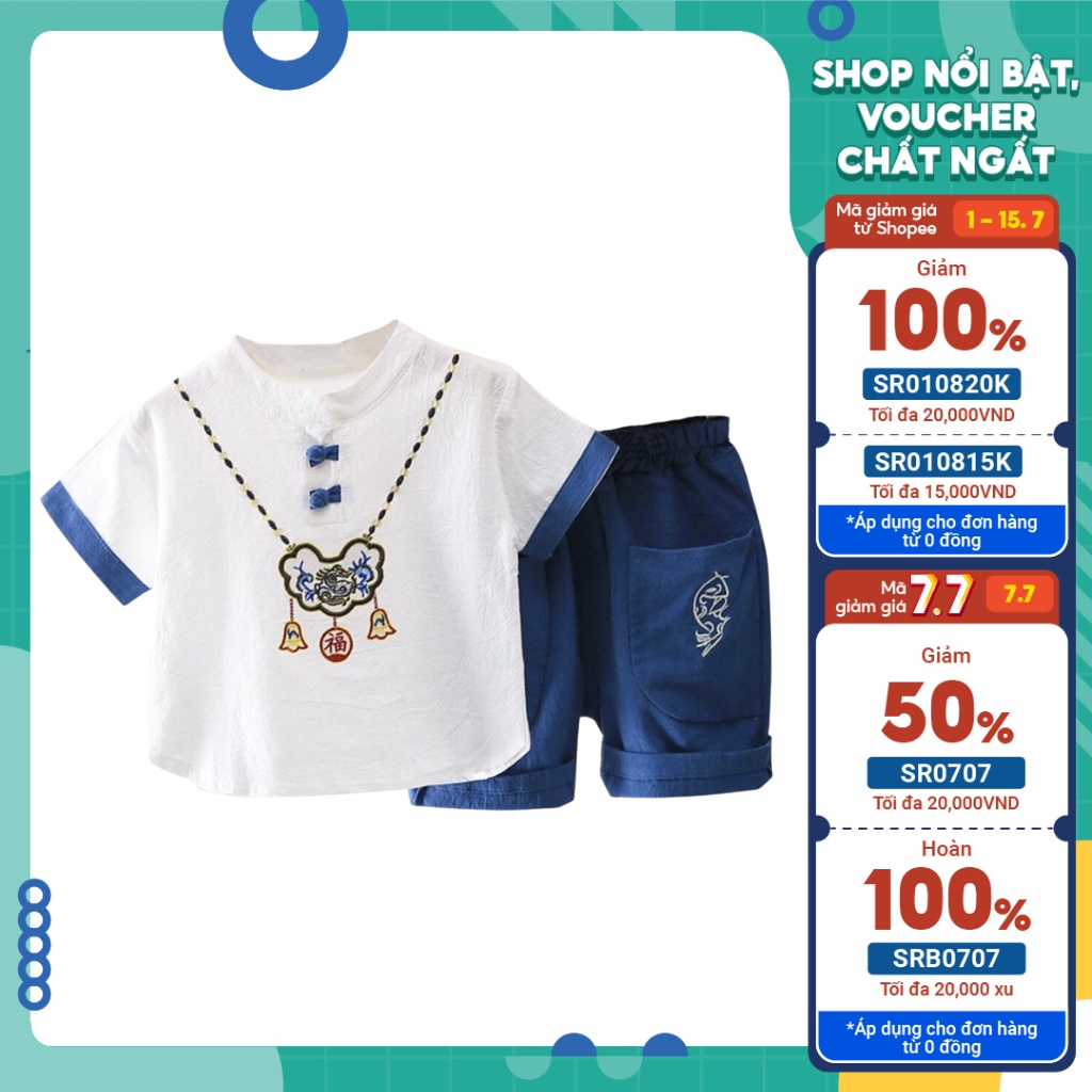 Quần áo bé trai TINY KIDS, bộ đồ trẻ em chất đũi hình vòng cổ, set đồ cho bé từ 6-28kg