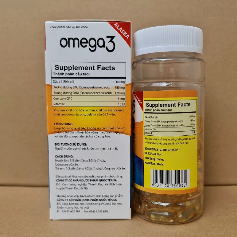 VIÊN UỐNG DẦU CÁ ALASKA OMEGA 3 TỐT CHO MẮT, TIM, NÃO - HỖ TRỢ ĐẸP DA - GIẢM NGUY CƠ MẮC BỆNH TIM MẠCH - OMEGA3 100 VIÊN