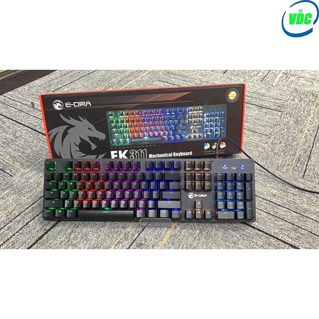Bàn phím cơ E-DRA EK311 Blue switch - Outemu Switch siêu bền - Keycap ABS Double Shot - Đèn led Rainbow siêu sáng