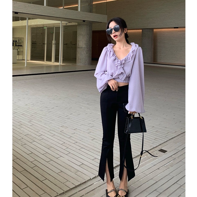 Áo Sơ Mi Chiffon Tay Dài Cổ Chữ v Phong Cách Hàn Quốc Thời Trang Cho Nữ
