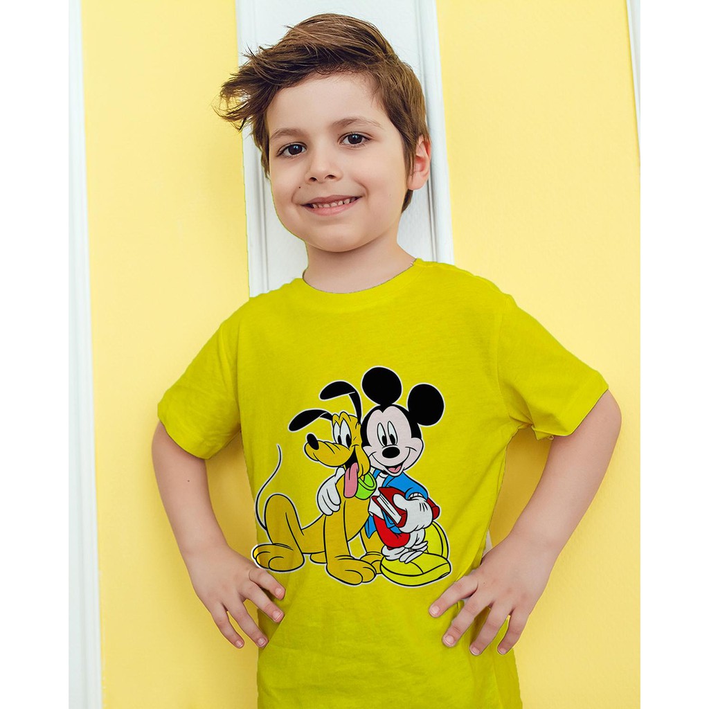 Áo thun Trẻ em in hình Mickey và Pluto Cotton Thun - Dẽ Thương