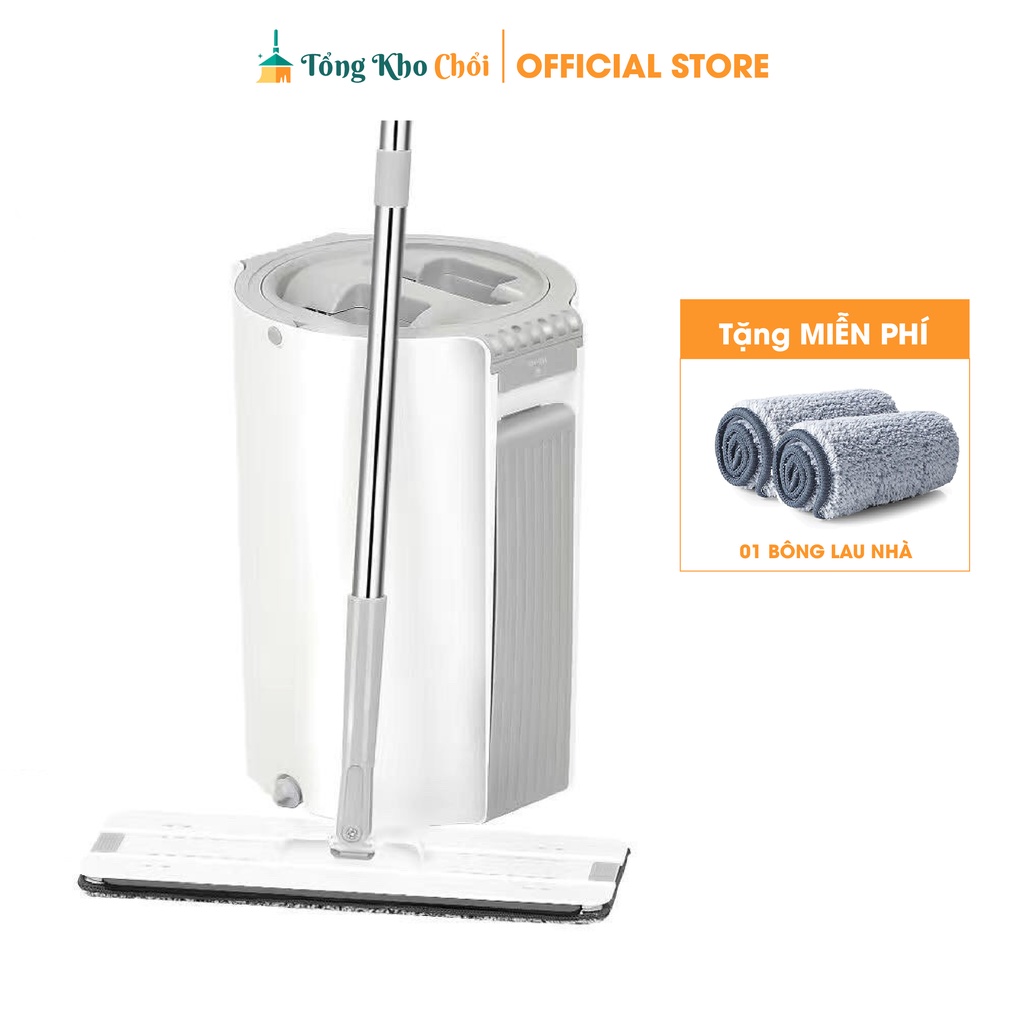 Bộ cây lau nhà tự vắt thông minh xoay 360 độ chính hãng Pulito, Cây lau nhà tự vắt tiện lợi kèm thùng tròn BLN-R3