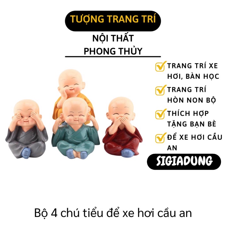 [SGD] Tượng Chú Tiểu - Combo 4 Tượng Hòa Thượng Trang Trí Xe Hơi, Bàn Làm Việc, Tứ Không 3437