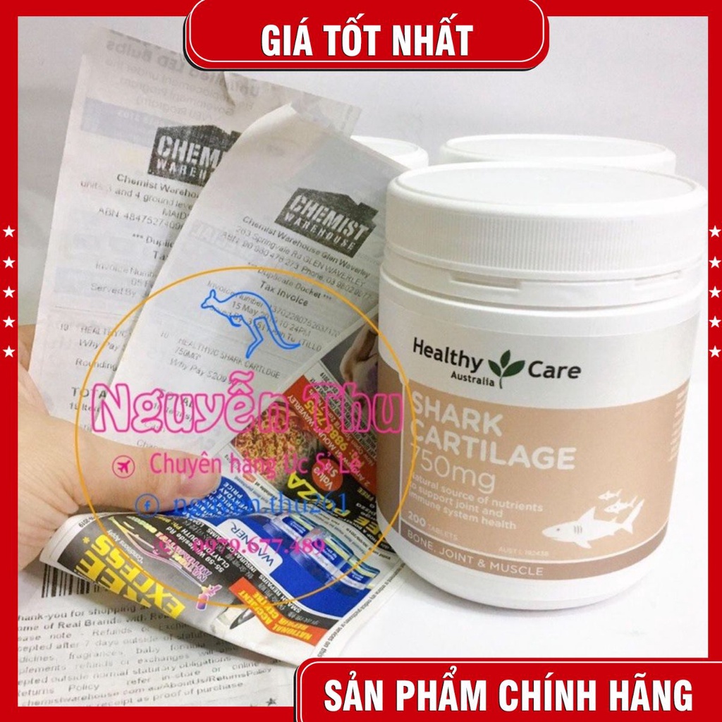  (Mẫu mới nhất) Sụn Vi Cá Mập HEALTHY CARE SHARK CARTILAGE 750MG 200 Viên (Úc)