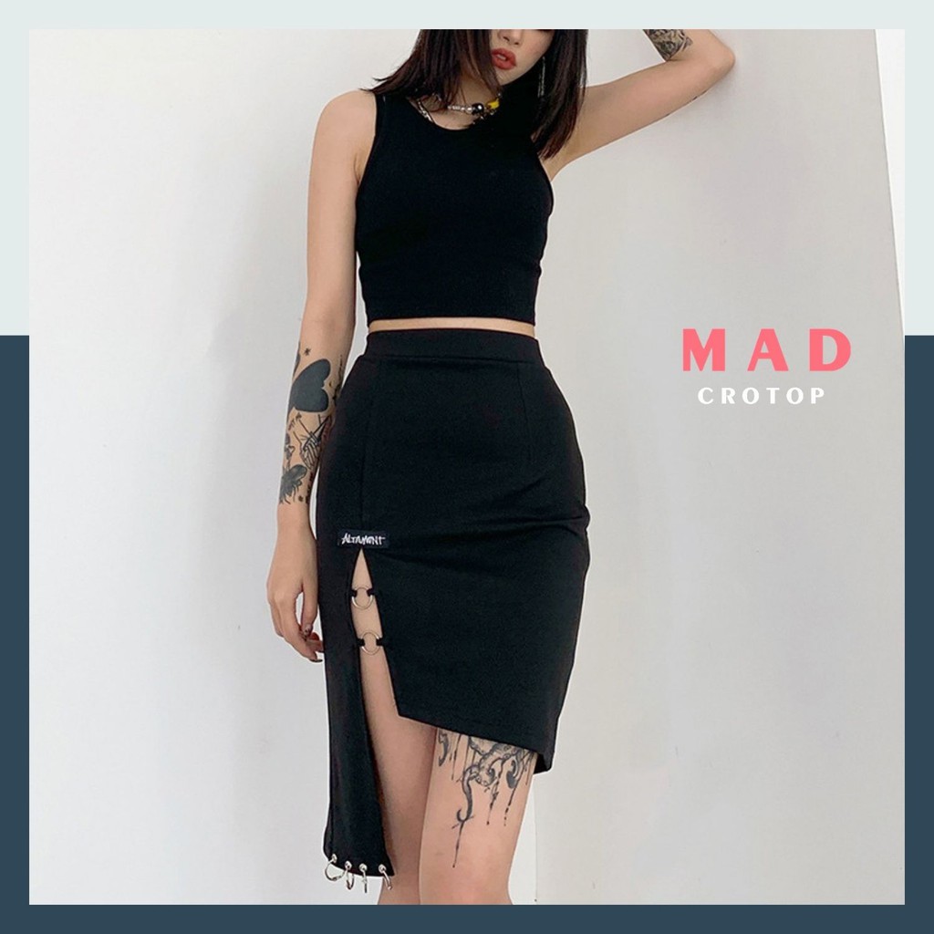 Váy Bó Sát Mông Xẻ Đùi Gắn Khuyên Tròn Phong Cách Thời TRang Chất Cá Tính MadCrotop VM105