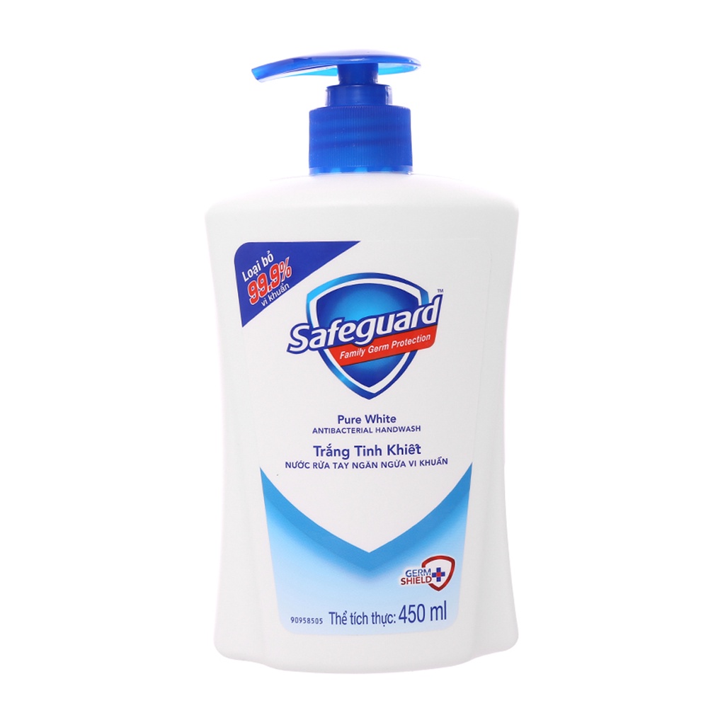 Nước rửa tay Safeguard tinh chất Pure White Liquid Hand Soap (Chai 450g)