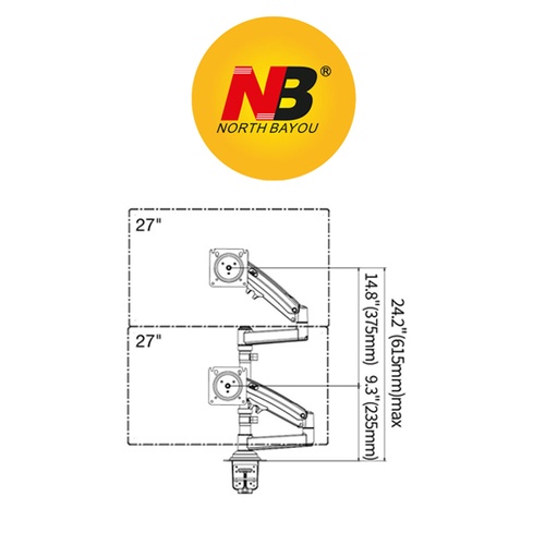 Giá treo màn hình máy tính NB 22inch - 32inch H180  - Xoay 360 độ