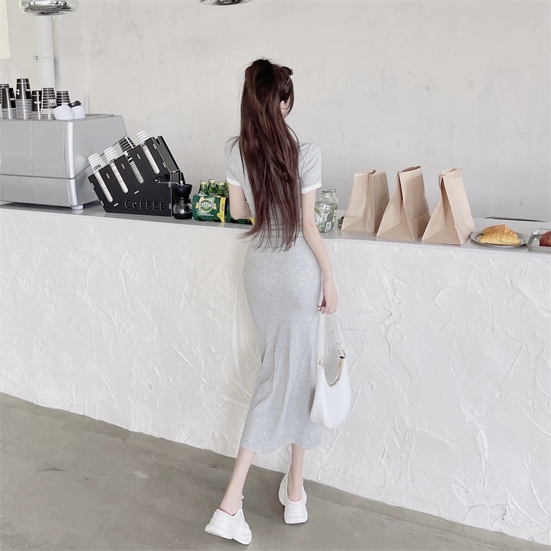 【ZHELIHANGFEI】 Đầm Dệt Kim Cổ POLO Dáng Ôm Dễ Phối Đồ