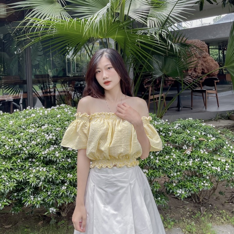 Áo Trễ Vai Tay Phồng Croptop Pikabee 8 màu