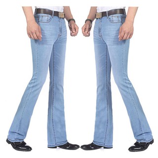 Quần Jean Nam Mùa Hè Mỏng Co Giãn Denim loe Quần Jean Xanh Nhạt Mới Slim loe Quần