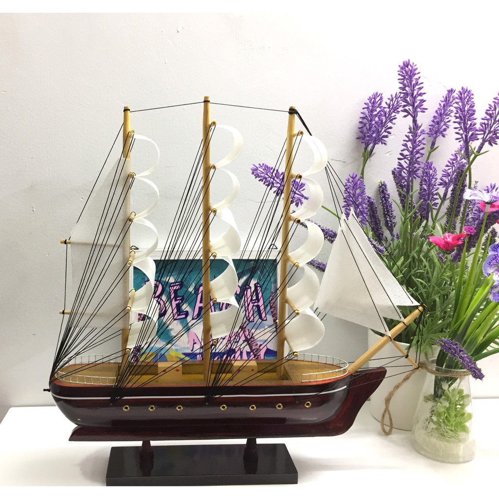 Mô hình thuyền gỗ trang trí - Thuyền Le Belem của Pháp - Chiều Dài 32cm - Buồm vải màu trắng