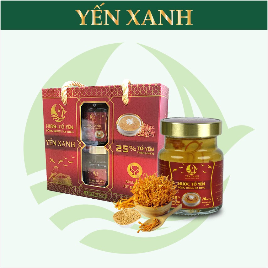 (25% tổ yến) Nước tổ yến sào cao cấp chưng đông trùng hạ thảo - YẾN XANH - Lốc 6 lọ x 70ml