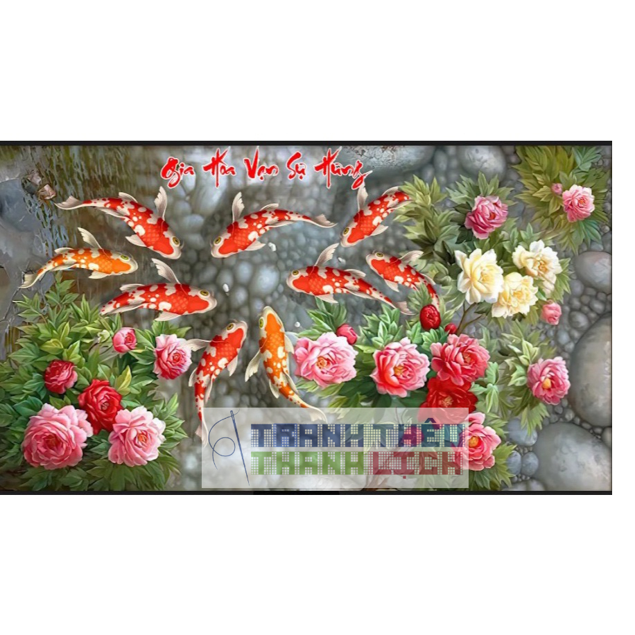 Tranh thêu chữ thập cá Phú Quý Hữu Dư 3D Gia Hoà Van Sư Hưng AL53621 |120x60cm|
