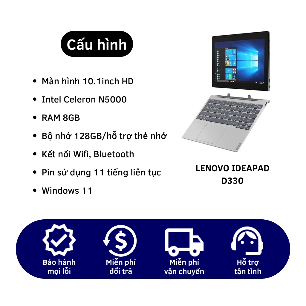 Máy tính bảng lai Laptop Lenovo IdeaPad D330, 128GB Windows 10 Office