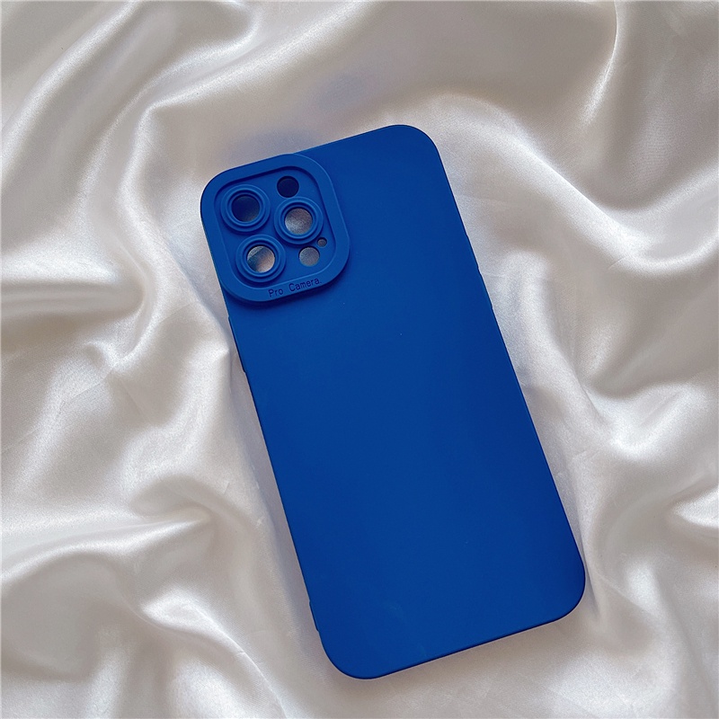 Ốp điện thoại silicon mềm màu xanh dương trơn bảo vệ camera cho iPhone 11 12 13 Pro Max X XS XR 7 8 Plus