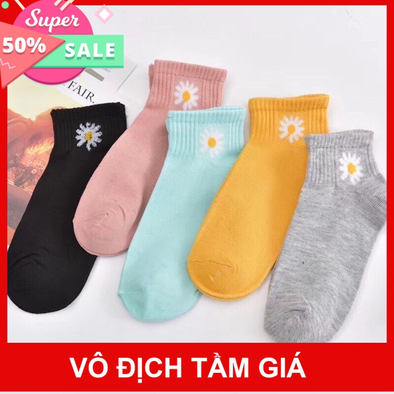 [SET 5 ĐÔI] tất hoa cúc nam nữ hottrend, vớ hoa cúc cổ ngắn mềm mại thấm hút mồ hôi siêu xinh - hikoshop