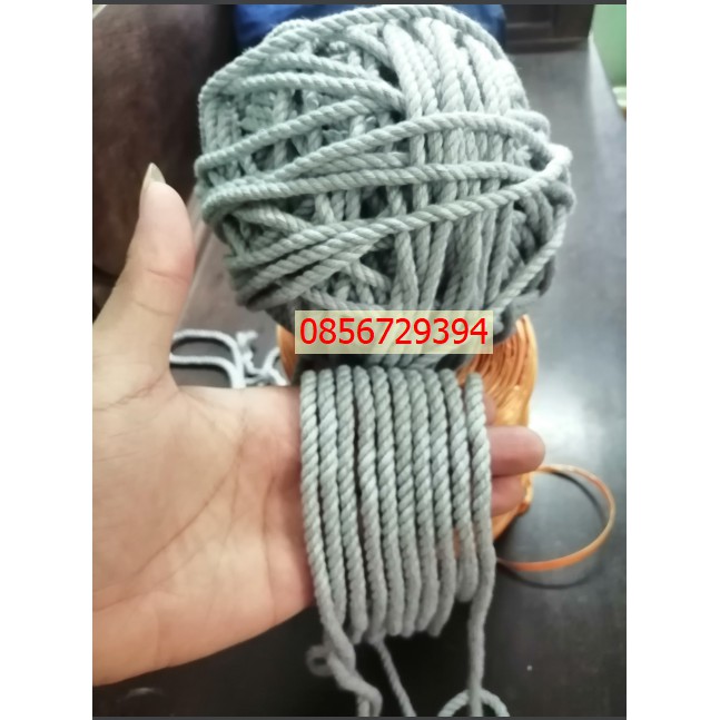 Dây thừng se cotton size 5mm sợi màu Xám trang trí mềm mịn thắt macrame (1kg)