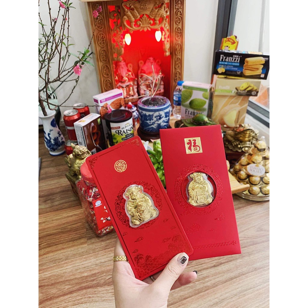 [ Hàng chuẩn store ]Lì xì thần tài mạ vàng 999 0,2gr vỏ bao nhung có giấy chứng nhận