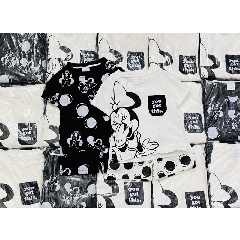 Set 2 bộ cộc tay Minnie cho bé gái màu đen trắng size từ 10-24 cân