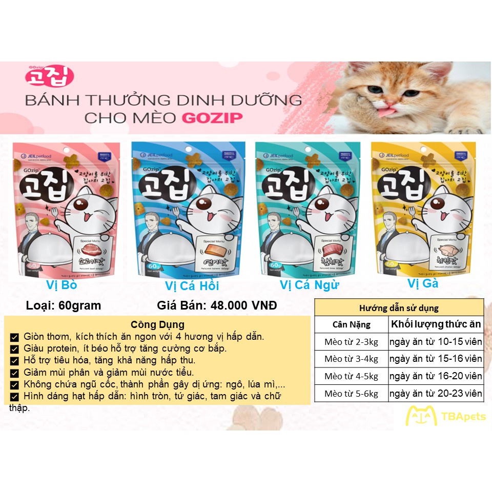 Thức ăn dinh dưỡng/ Bánh thưởng/ Snack cao cấp cho mèo - Gozip Hàn Quốc