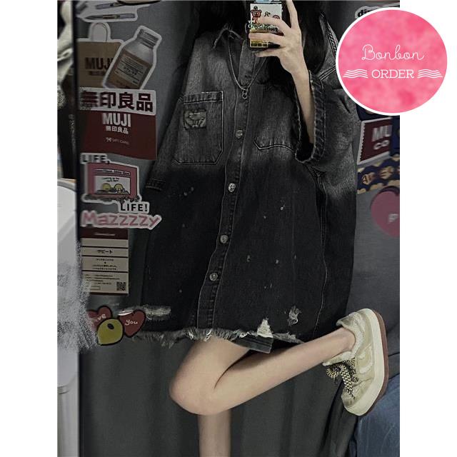 ÁO KHOÁC SƠ MI JEAN TAY LỠ ULZZANG LOANG MÀU CỰC CHẤT -