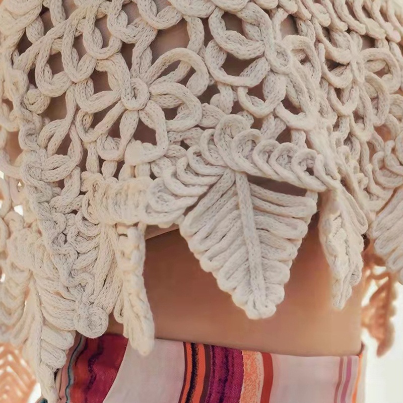 Áo Croptop Dệt Kim Không Tay Họa Tiết Hoa Lá Thiết Kế Khoét Rỗng Thời Trang Đi Biển Cho Nữ