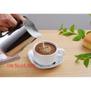 Ca đánh sữa inox có vạch chia 350ml - 550ml - 1 lít, lọ rắc bột inox, bút vẽ latte, tạo bọt cà phê, khuôn t332h