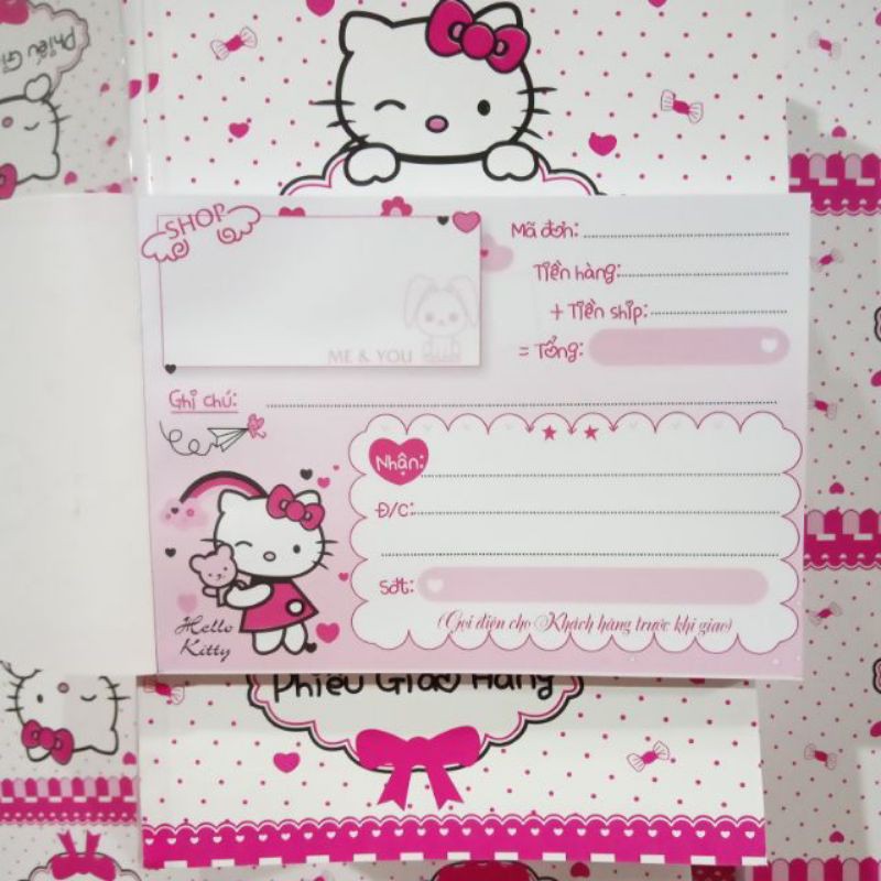 phiếu giao hàng hello kitty khổ A6 một liên cho các shop bán hàng online giá: 8000₫/q