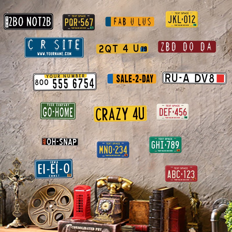 Decal dán trang trí tường 3D biển số xe phong cách hiện đại - decan trang trí cà phê, dán trà sữa, dán baber shop