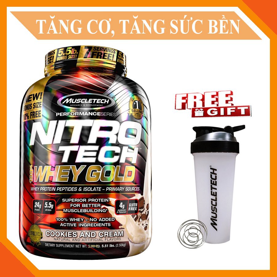 Sữa tăng cơ Nitro Tech Whey Gold Size 5.5lbs Vị Cookies and Cream