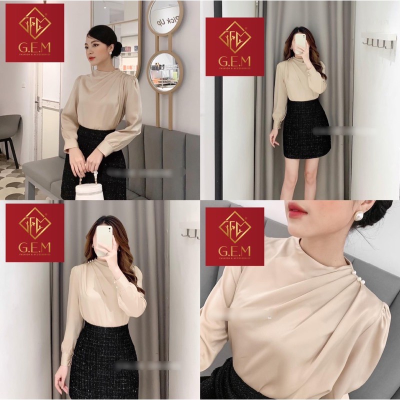 [BÁN BUÔN&amp;LẺ] Áo kiểu nữ G38 chéo vai đính cườm đi học hoặc công sở đều thời trang - dễ phối chân váy hay quần