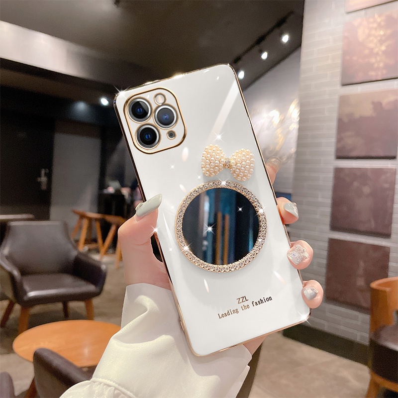 Ốp Điện Thoại Mềm Tráng Gương Trang Điểm Đính Nơ Thời Trang Cho OPPO A95 A54 A16 A15 A74 A94 A53 A3S A5S A7 A12 A52 A92