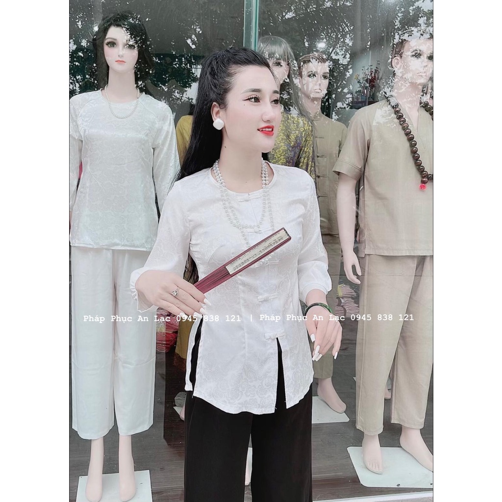 (Bán lẻ) Áo bà ba tay bồng cách tân cao cấp màu trắng thanh lịch