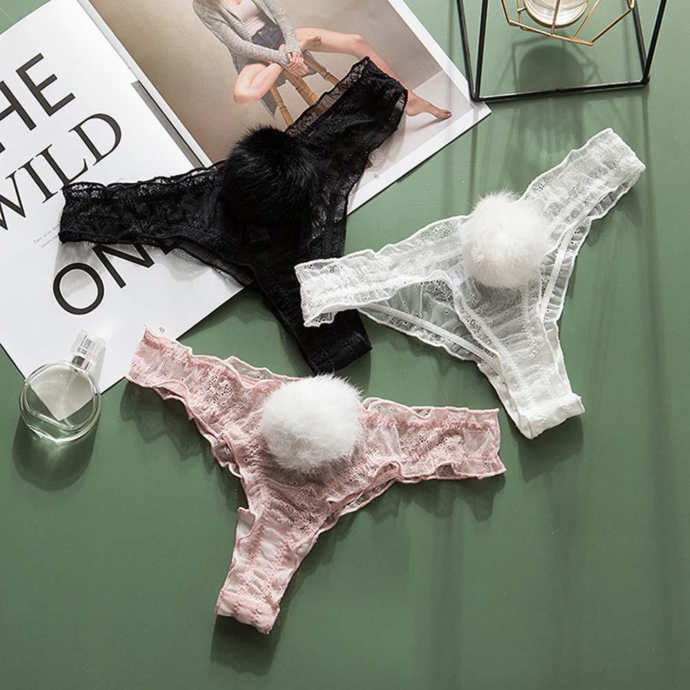 Quần Lót Lọt Khe Thoáng Khí Có Đuôi Thỏ Trong Suốt Đính Bóng Lô