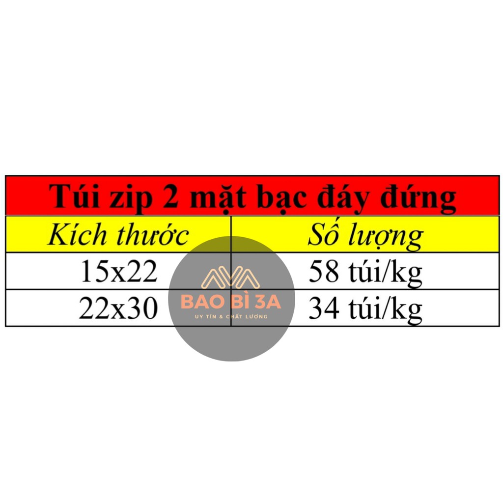 1kg Túi zip đáy đứng 2 mặt bạc (túi zipper bạc, zip bạc) | 1 CÂN