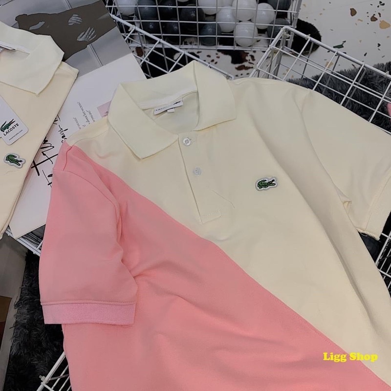 Áo POLO lacoste cá sấu trắng hồng