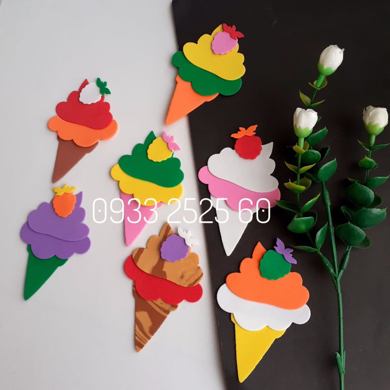 8 hình cây kem bằng xốp, nhiều màu - Hình trang trí phòng, thiệp, scrapbook, bookmark, bao thư _ đồ dùng mầm non - khuôn