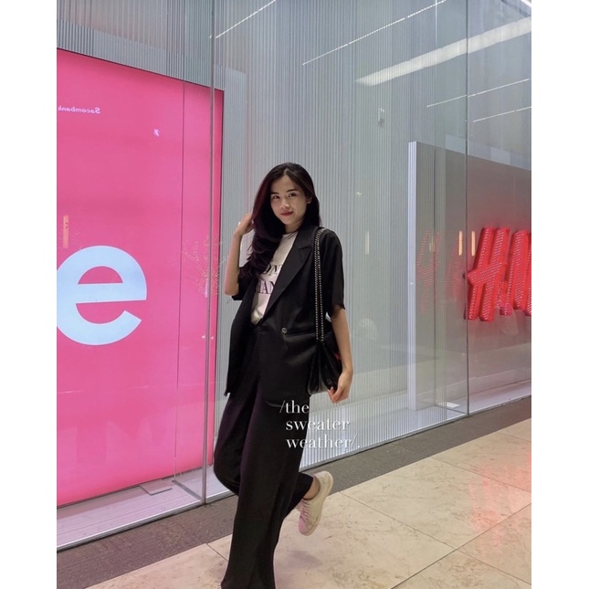 [HÀNG SẴN/CÓ VIDEO]Set ÁO BLAZER MIX QUẦN ỐNG SUÔNG style ulzzang/Set áo vét ngăn tay mix quần ống rộng siêu xinh