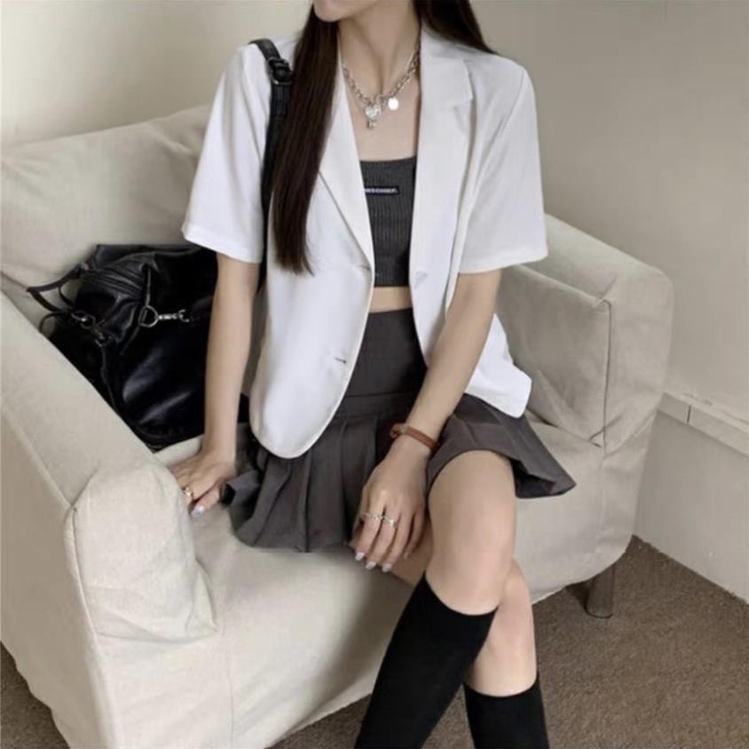 Áo blazer croptop A.231, Áo khoác cổ vest dáng ngắn bảng màu cực xinh (ảnh thật cuối - cúc giả gỗ)