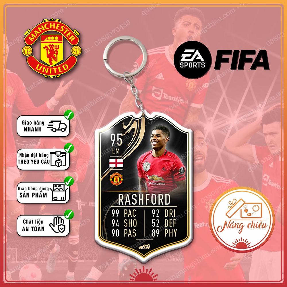 Móc Khóa Rashford, Dày In Sắc Nét 2 Mặt CLB bóng đá Manchester United ☘️MÓC KHÓA THẺ CẦU THỦ☘️