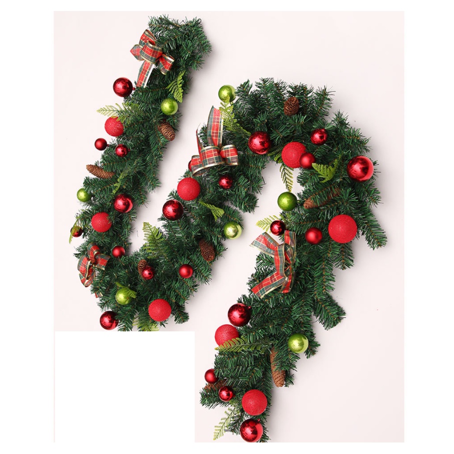 Dây Lá Thông KCS10 Nơ Ca Rô Trang Trí Noel Giáng Sinh