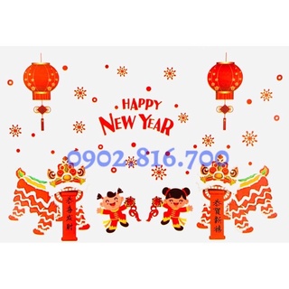 Decan Hoa mai - hoa đào - 2 em bé áo dài - Lân dán kiếng dán tường phụ kiện trang trí tết ( Songson )