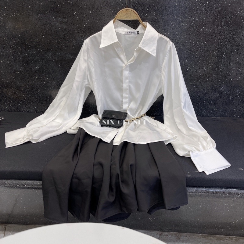 [6SIX Closet] Áo sơ mi nữ dài tay công sở chất lụa ngọc trai tay bồng