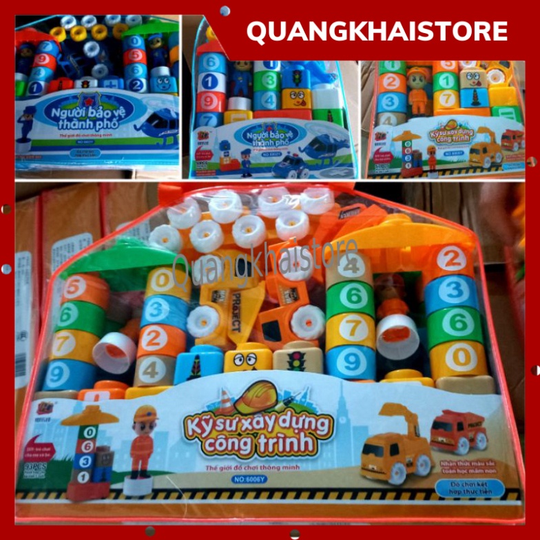 Đồ chơi cho bé xếp hình mầm non chủ đề kỹ sư xây dựng  công trình và người bảo vệ thành phố