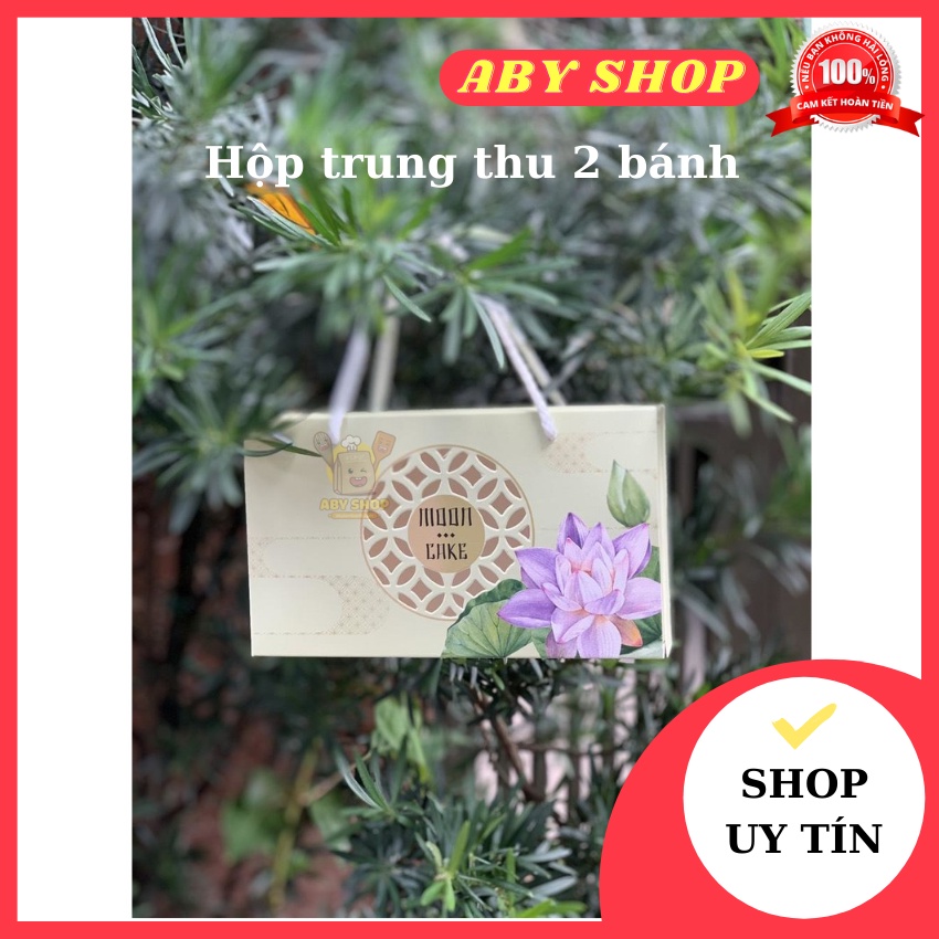 Hộp trung thu 2 bánh ⚡ CAO CẤP ⚡ hộp đựng bánh trung thu hoa sen tím 125g-250g