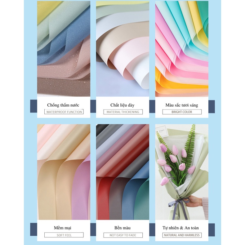 Giấy Gói Hoa Bóng Mờ 2 Mặt 1 Màu Chống Thấm Nước Khổ 60x60cm