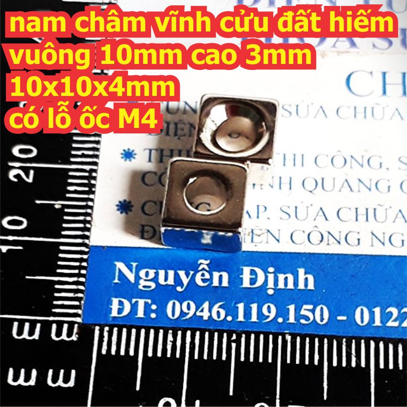 5 cái nam châm vĩnh cửu đất hiếm vuông 10mm cao 3mm 10x10x5mm lỗ ốc M4 kde7994