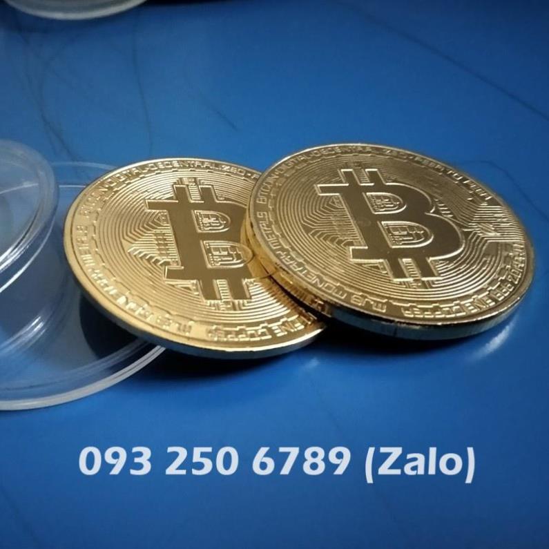 SẴN HÀNG Đồng xu may mắn Bitcoin Mạ vàng 24 + Hộp nhựa đi kèm