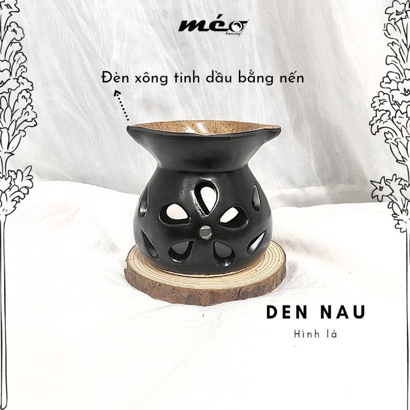 Đèn xông tinh dầu bằng nến màu ĐEN NÂU hình lá
