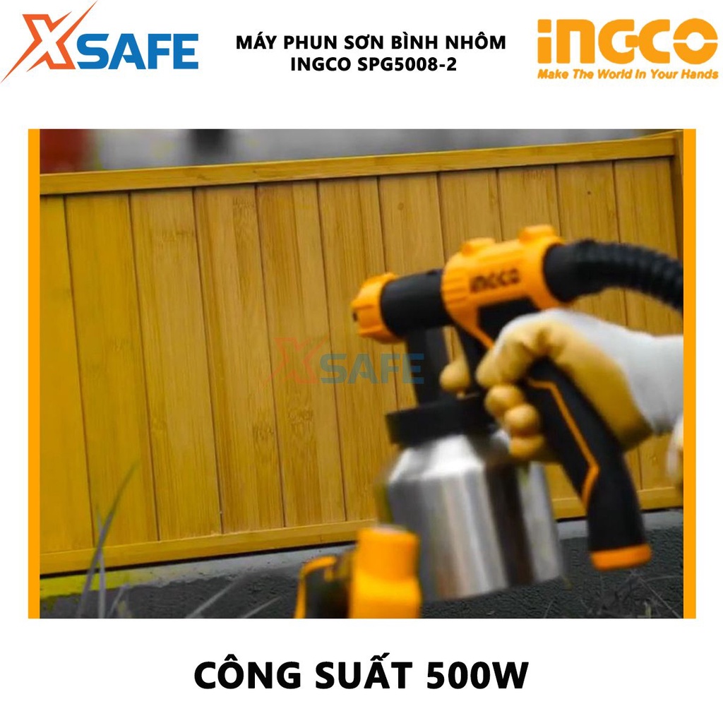 Máy phun sơn INGCO SPG5008-2 Súng phun sơn dùng điện công suất 550W, áp suất phun 0.1-0.2Bar, dung tích bình chứa 800ml